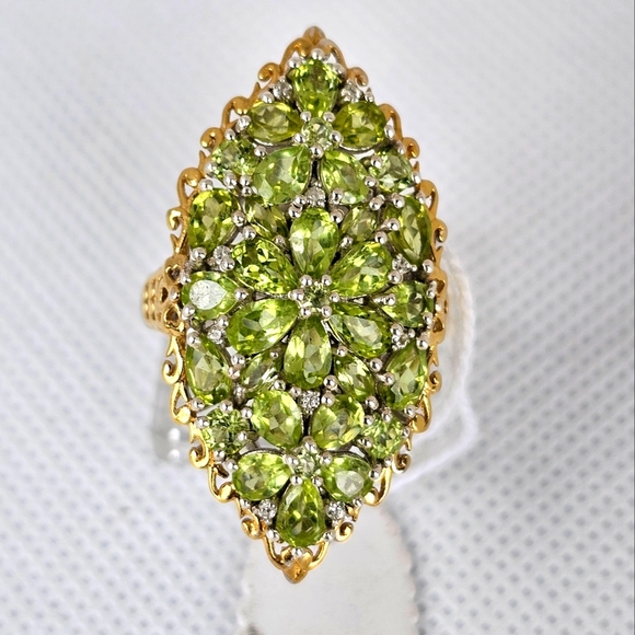 Gem Treasures Jewelry - Genuine Peridot Cluster Ring in Platinum over Sterling Silver Size 7! NWT